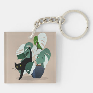 Katze und eine Pflanze, Art Deco Chic, Schlüsselanhänger