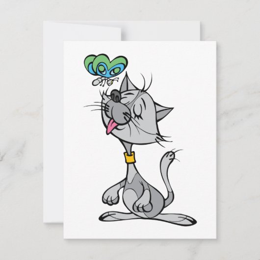 Katze und eine Schmetterlingseinladung Einladung (Vorderseite)