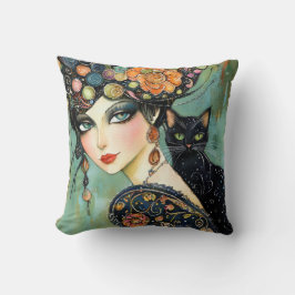 Katze und Elegante Woman Throw Kissen