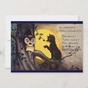 Katze und Eule Vintage Halloween-Party-Einladung Einladung