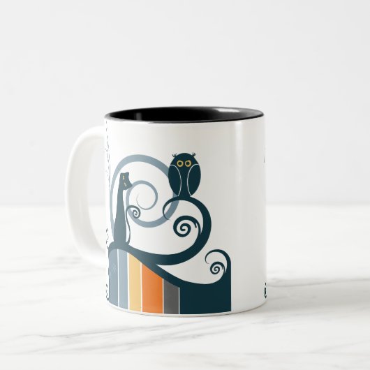 Katze und Eule Zweifarbige Tasse (Vorderseite Links)