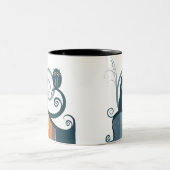 Katze und Eule Zweifarbige Tasse (Mittel)