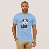 Katze und Federn / Blauer T - Shirt (Vorne ganz)