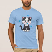 Katze und Federn / Blauer T - Shirt (Vorderseite)
