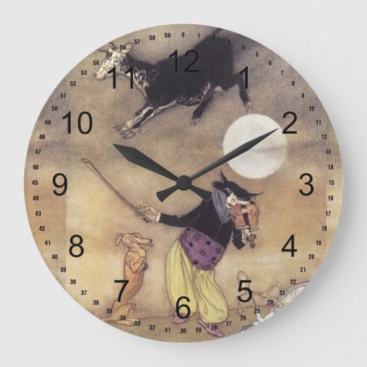 Katze und Fiddle Große Wanduhr (Vorderseite)