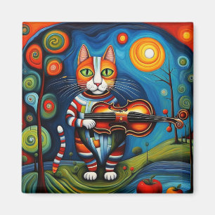 Katze und Fiddle Magnet