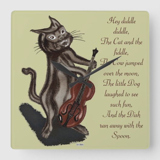 Katze und Fiddle Quadratische Wanduhr (Vorderseite)