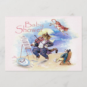 Katze und Fiedel Baby Shower Rosa Einladung