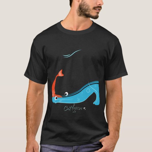 Katze und Fisch Illustration T-Shirt (Vorderseite)