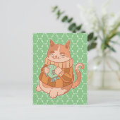 Katze und Fische Postkarte (Stehend Vorderseite)