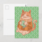 Katze und Fische Postkarte (Vorne/Hinten)