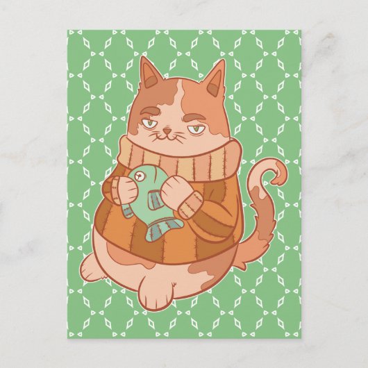 Katze und Fische Postkarte (Vorderseite)