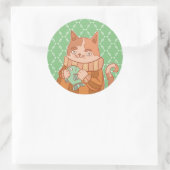 Katze und Fische Runder Aufkleber (Tasche)