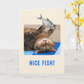 Katze und Fische zum Geburtstag Karte (Gelbe Blume)