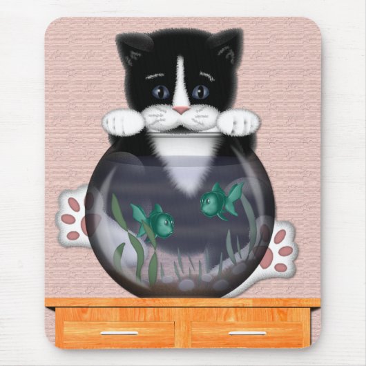 Katze und Fishbowl Mousepad (Vorne)