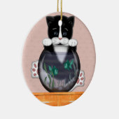 Katze und Fishbowl Verzierung Keramikornament (Rechts)