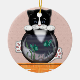 Katze und Fishbowl Verzierung Keramikornament