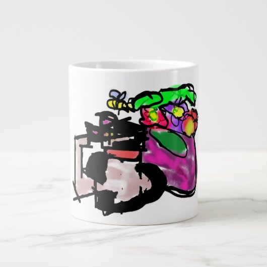 Katze und Frühlingsblumen Jumbo-Tasse (Vorderseite)