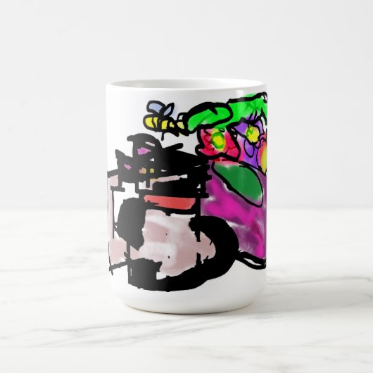 Katze und Frühlingsblumen Kaffeetasse (Mittel)