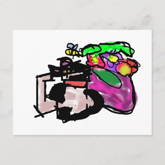 Katze und Frühlingsblumen  Postkarte (Vorderseite)