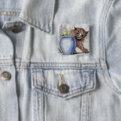 Katze und gelber kleiner Vogel, Louis Wain Button (Beispiel)