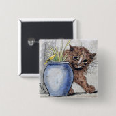Katze und gelber kleiner Vogel, Louis Wain Button (Vorne & Hinten)