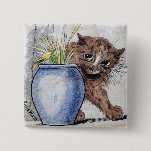 Katze und gelber kleiner Vogel, Louis Wain Button (Vorderseite)