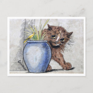 Katze und gelber kleiner Vogel, Louis Wain Postkarte