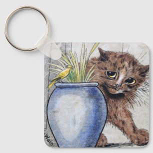 Katze und gelber kleiner Vogel, Louis Wain Schlüsselanhänger