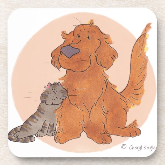 Katze und goldener Retriever/Untersetzer Untersetzer (Vorderseite)