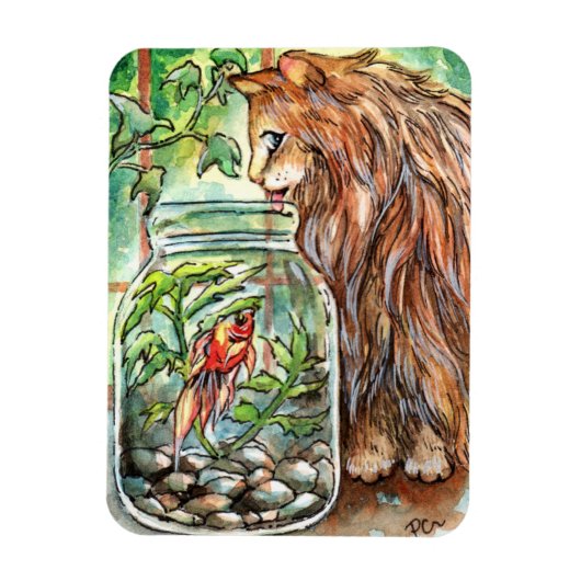 Katze und Goldfische Magnet (Vertikal)