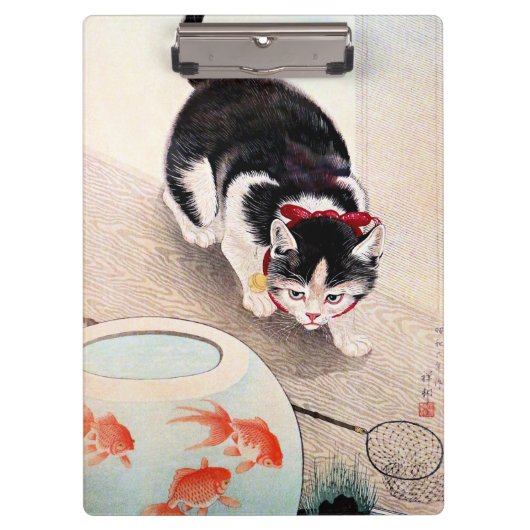 Katze und Goldfischglas Klemmbrett (Vorderseite)