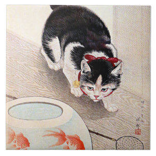 Katze und Goldfischglas Kunstwerk, Fliese