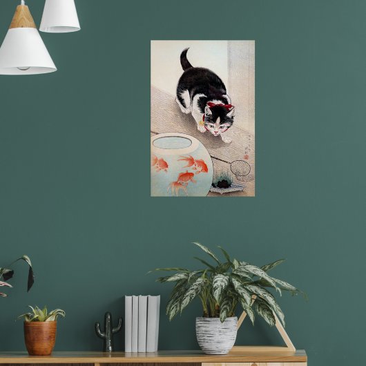 Katze und Goldfischglas-Kunstwerk,  Poster (Wohnzimmer 1)