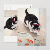 Katze und Goldfischglas-Kunstwerk,  Postkarte (Vorne/Hinten)