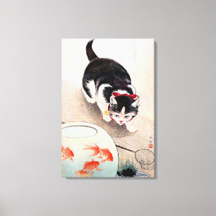 Katze und Goldfischglas Leinwanddruck