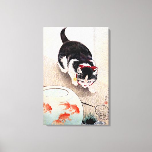 Katze und Goldfischglas Leinwanddruck (Vorderseite)