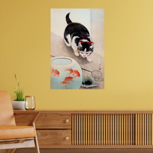 Katze und Goldfischglas Poster