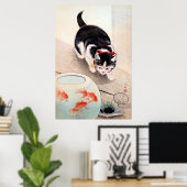 Katze und Goldfischglas Poster (Heimbüro)