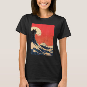 Katze und große Welle von Kanagawa japanischen Äst T-Shirt