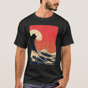 Katze und Große Welle vor Kanagawa Japanische Ästh T-Shirt