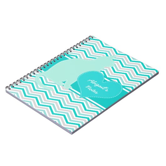 Katze und Herz auf Zickzack personalisiertem Notizblock (Linke Seite)