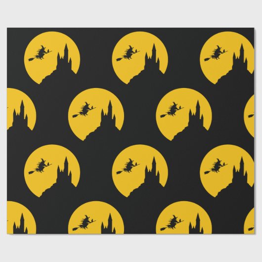 Katze und Hexe auf einem Broomstick Geschenkpapier (Flach)