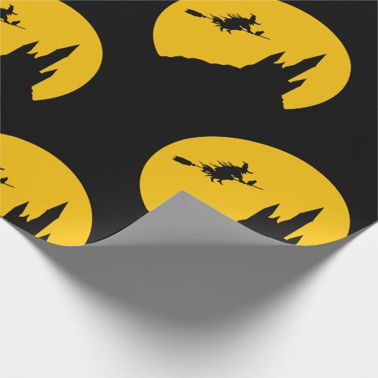 Katze und Hexe auf einem Broomstick Geschenkpapier (Ecke)