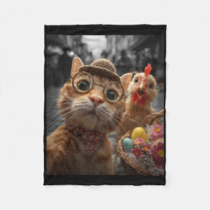 Katze und Huhn Selfie Lustige Vintage-Oster-Eier Fleecedecke