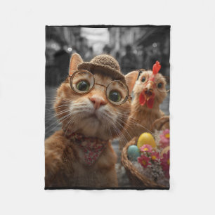 Katze und Huhn Selfie Lustige Vintage-Osterhasen  Fleecedecke