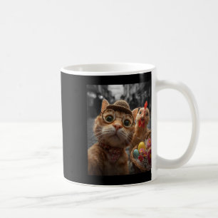 Katze und Huhn Selfie Lustige Vintage-Osterhasen _ Kaffeetasse