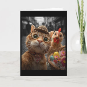 Katze und Huhn Selfie Lustige Vintage-Osterhasen _ Karte