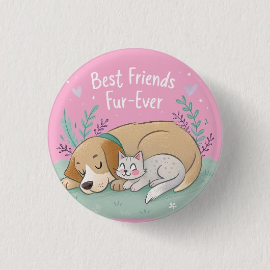 Katze und Hund beste Freunde für immer Button (Vorderseite)