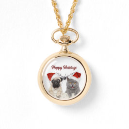 Katze und Hund frohe Weihnachten glückliche Weihna Armbanduhr